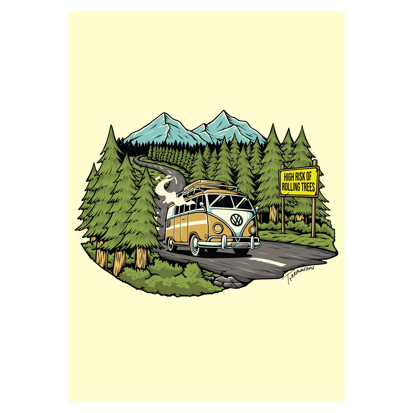 High Risk of Rolling Trees A3 Art Print