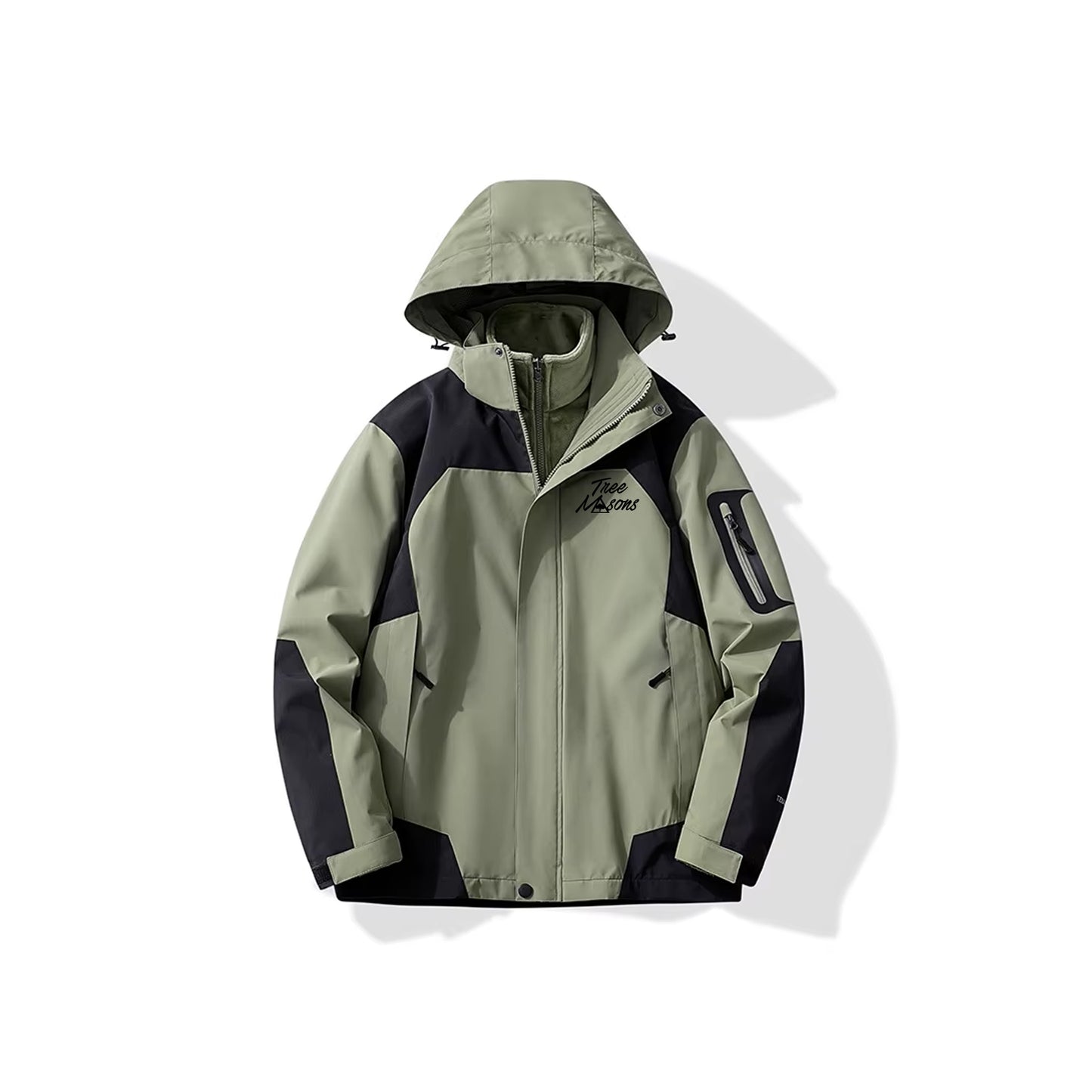 Waterproof jacket with removable fleece green