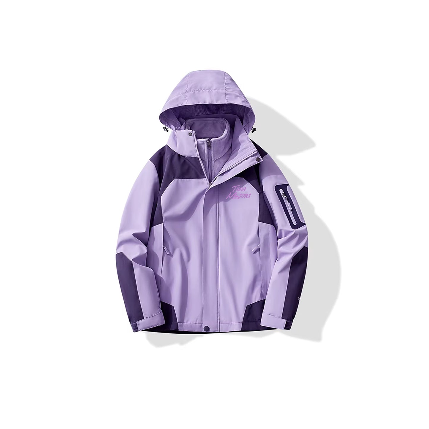 Waterproof jacket with removable fleece purple