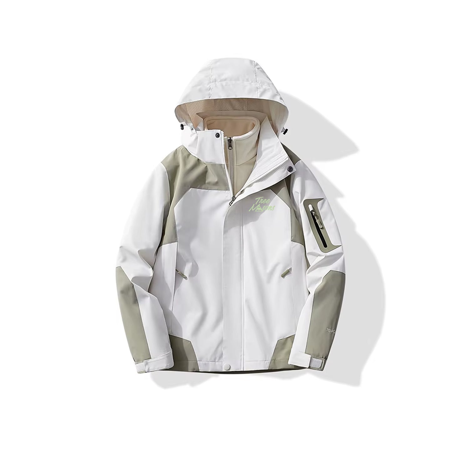 Waterproof jacket with removable fleece white