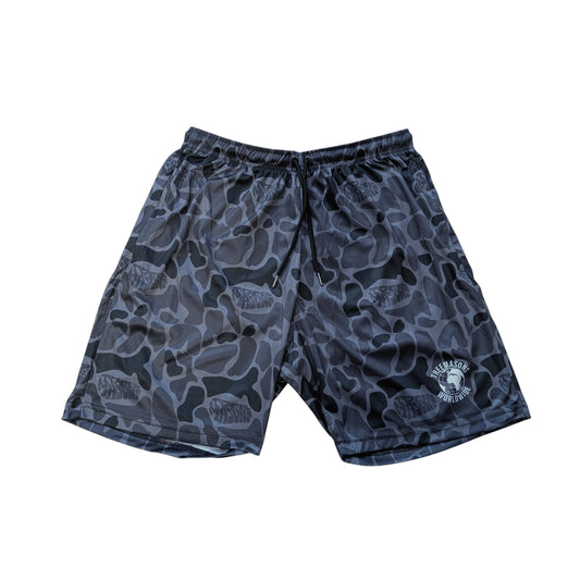 Treemasons camo dry-fit shorts.